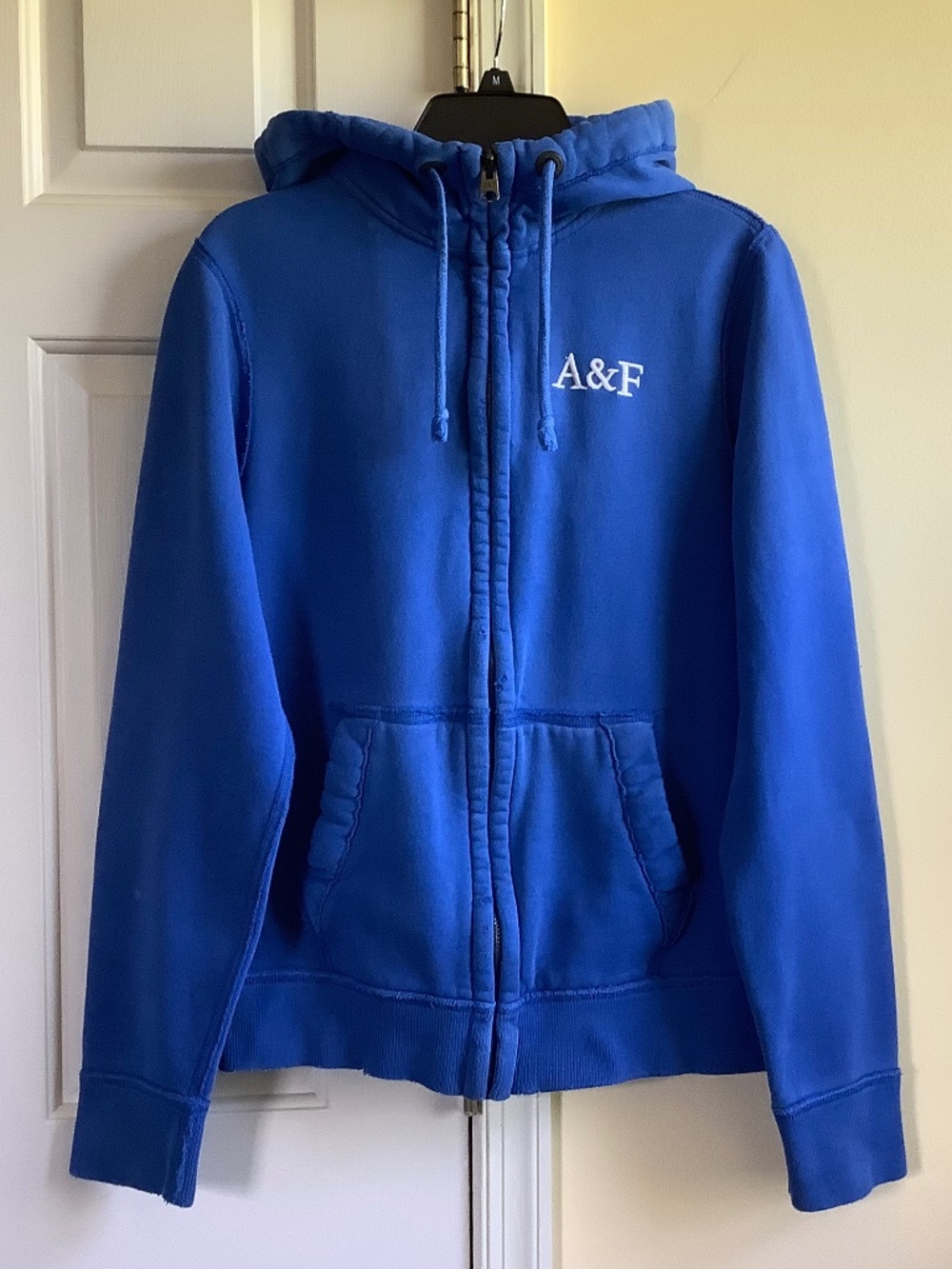 Abercrombie & Fitch Zip Up Logo Vintage Distressed Hoodie Blue SZ M